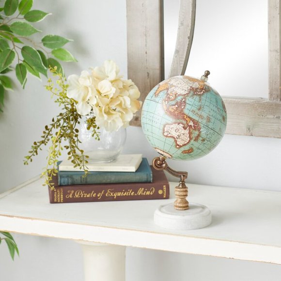 Aquamarine Marble and Wood Globe - Picture 1 of 3